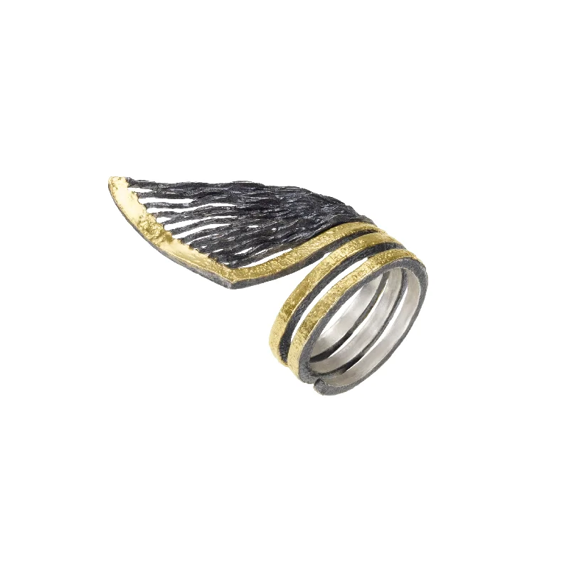 elegant women’s jewelry for cocktail events -Apostolos Fan Ring in Silver and 18k Gold