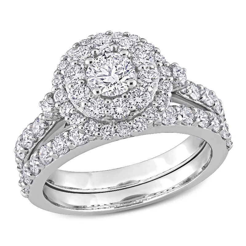 trendy women’s jewelry for holiday parties -Created Forever 1 3/4ct TW Lab-Grown Diamond Double Halo Bridal Ring Set in 14k White Gold