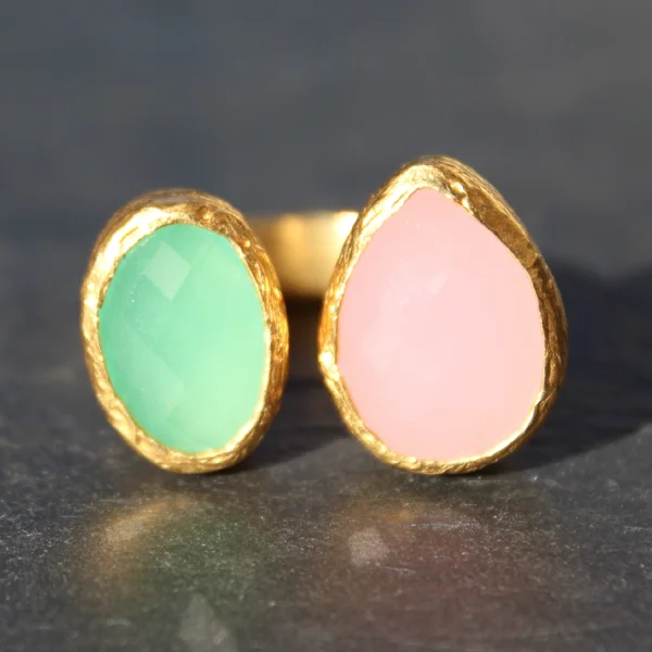 unique watches for women’s daily wear -Egypt Ring - 24k Gold Dipped Double Gemstone Floating Ring