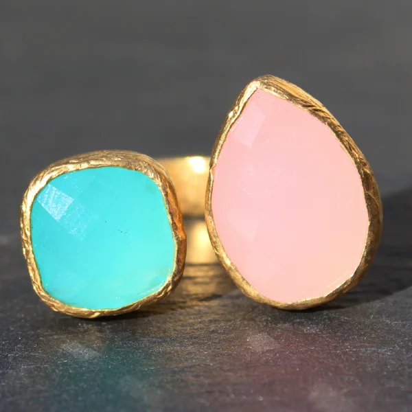 trendy silver bracelets for women’s fashion -Egypt Ring - 24k Gold Dipped Double Gemstone Floating Ring