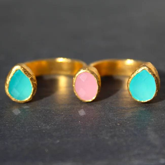 best bracelets for women’s wedding parties -Egypt Ring - 24k Gold Dipped Triple Gemstone Floating Knuckle Ring