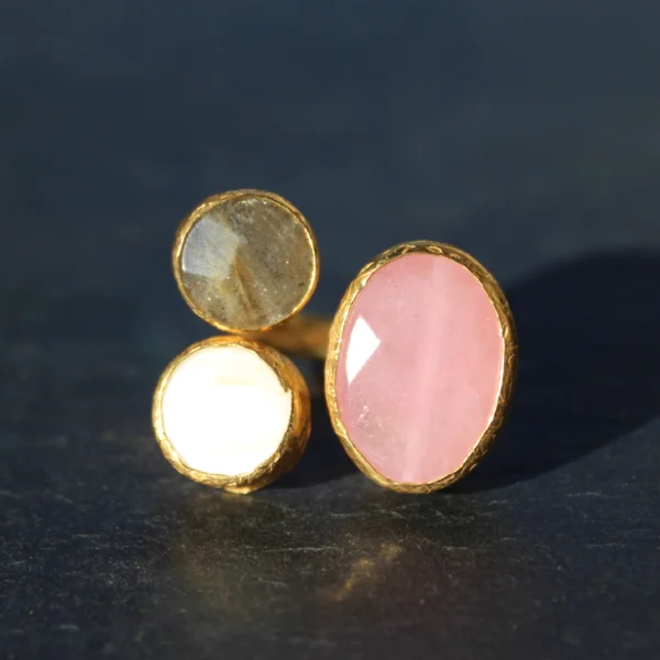 stylish gold earrings for women’s office wear -Egypt Ring - 24k Gold Dipped Triple Gemstone Floating Ring