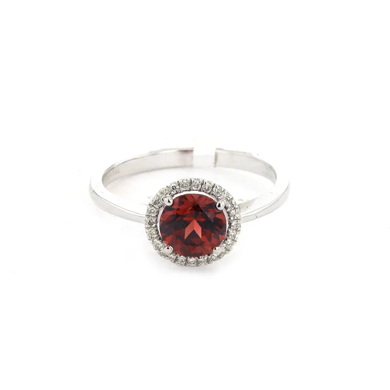 affordable gemstone jewelry for women -Garnet & Diamond Halo Ring