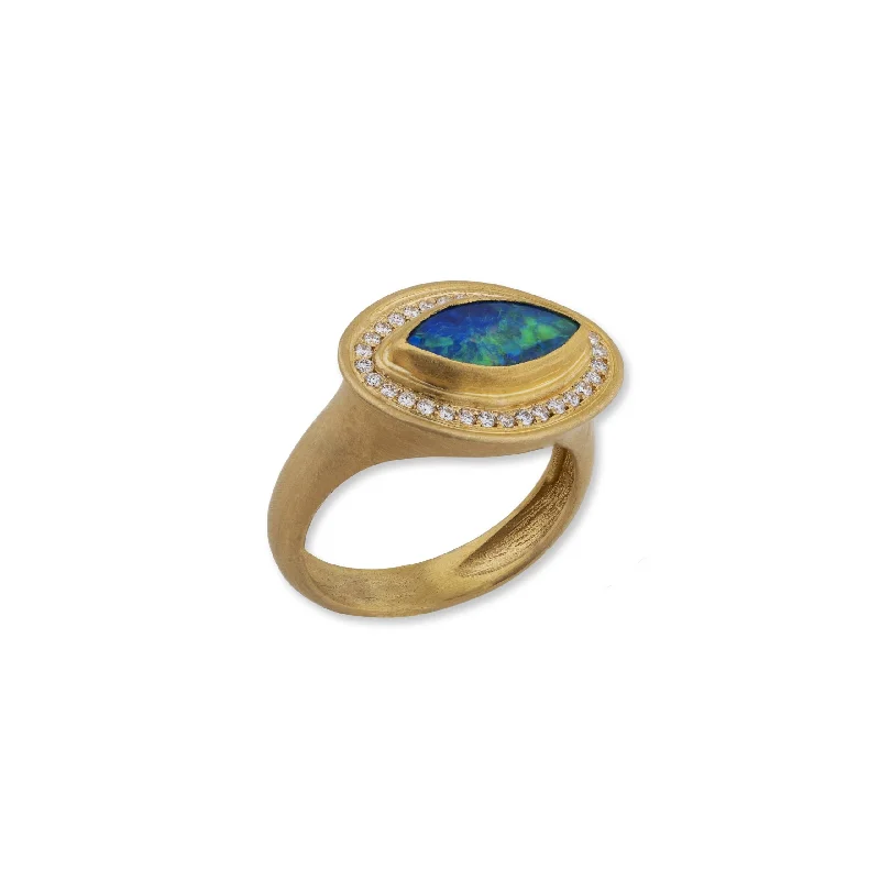 affordable diamond rings for women -Ocean Ring 22K Gold with Marquise Shape Opal Doublet & Diamonds