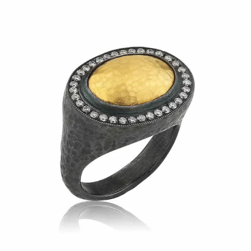 elegant women’s jewelry for office wear -Pompei Ring with Hammered Gold Dome Top & Diamonds