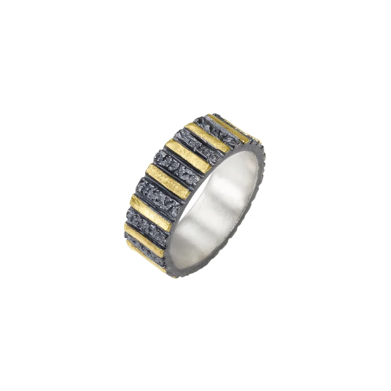 chic rings for women’s elegant evening looks -Apostolos Textured Men's Ring with 18k Gold Bar Highlights