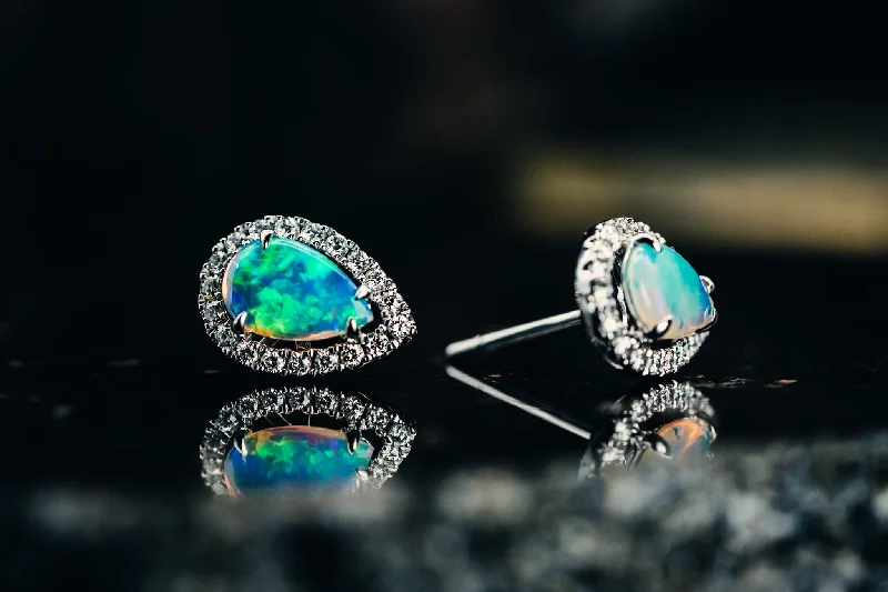 stylish women’s jewelry for bridal wear -14k White Gold Opal and Diamond Earrings