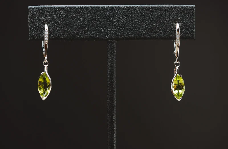 best women’s jewelry for cocktail parties -14k White Gold Peridot and Diamond Earrings