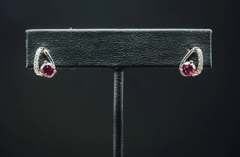 stylish gold necklaces for everyday wear -14k White Gold Rhodolite Garnet Earrings