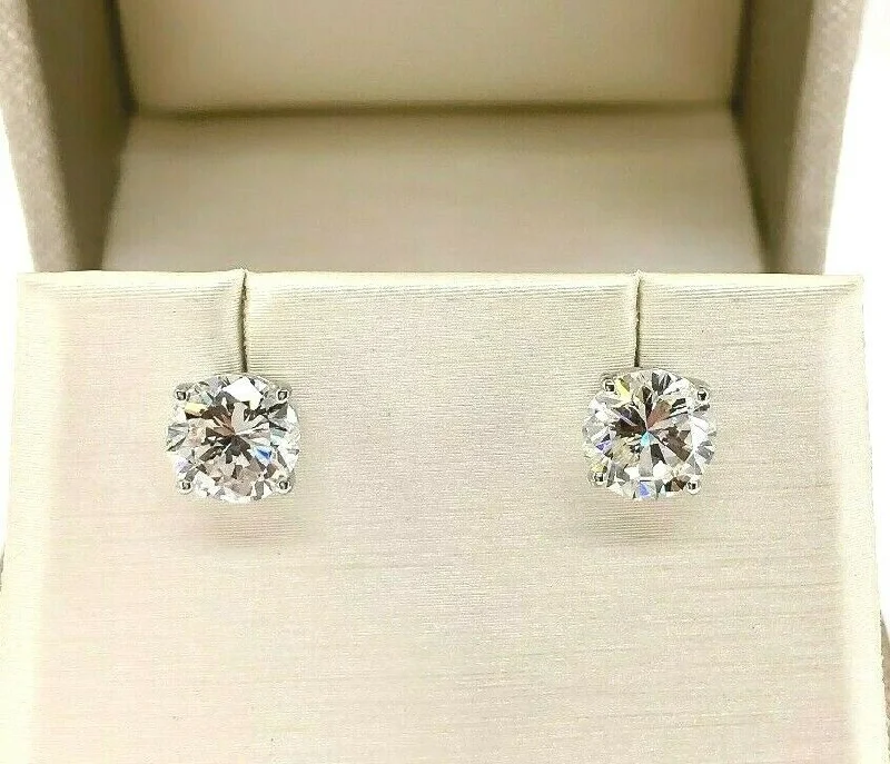 best jewelry sets for women’s weddings -3.00 Carats GIA I I1 AGS H SI2 Round Diamond Stud Earrings 14K White Gold