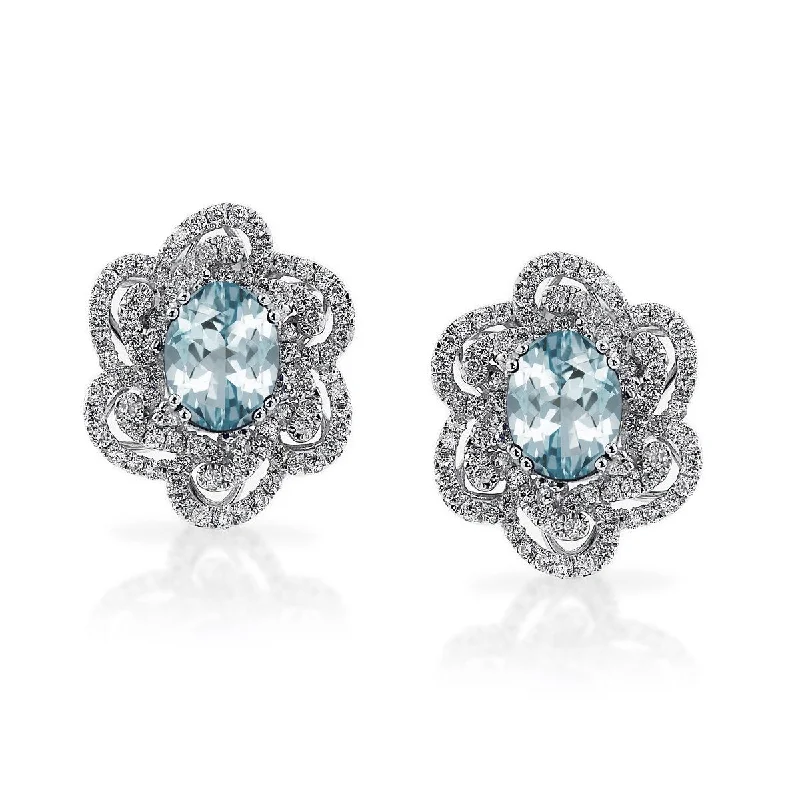 stylish rings for women’s engagement parties -Auriya 1 1/2ct Fancy Oval-cut Aquamarine Halo Diamond Stud Earrings 9/10ctw 18k Gold