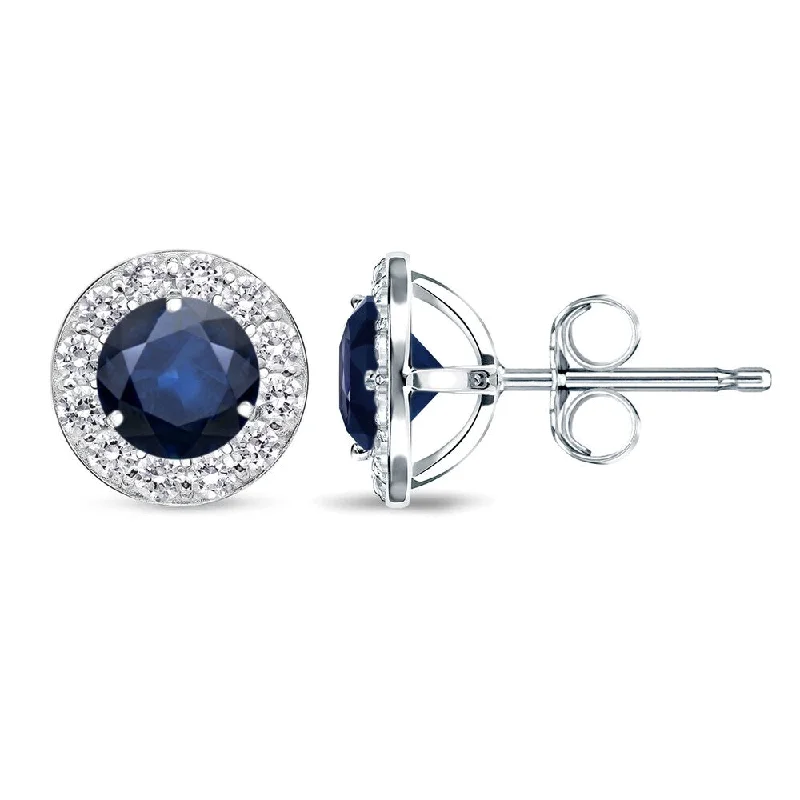 stylish women’s jewelry for bridal wear -Auriya 1/3ct Blue Sapphire and 1/6ctw Halo Diamond Stud Earrings 14k Gold