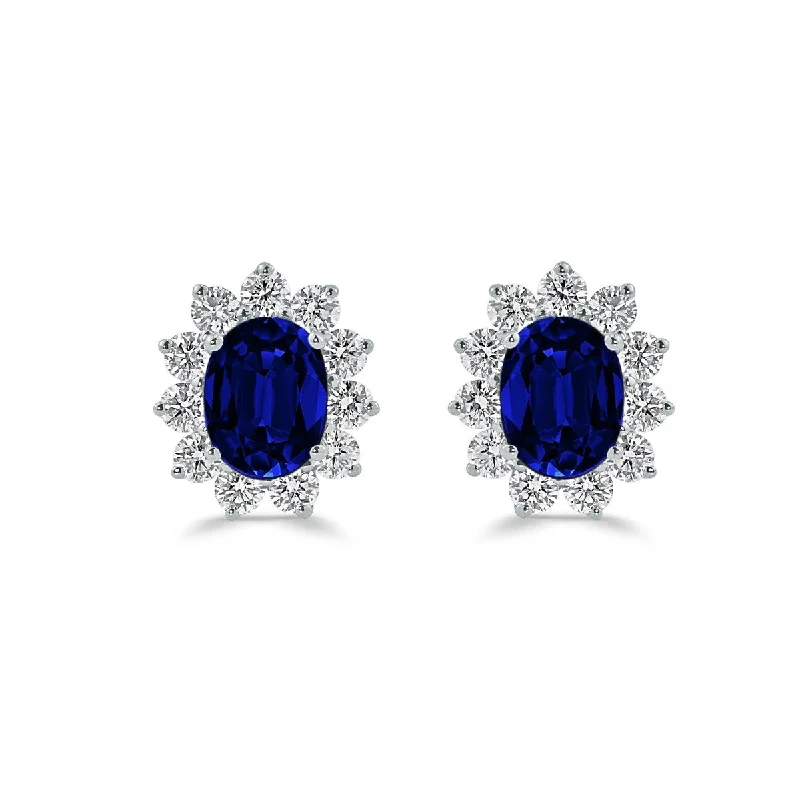 trendy bracelets for women’s formal outfits -Auriya Iconic 3ct Royal Blue Sapphire Oval and 1 1/4ct Diamond Halo Stud Earrings 18k Gold