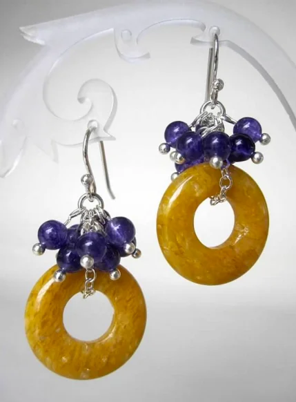 best gold jewelry for women’s evening looks -Yellow Jade and Amethyst Earrings