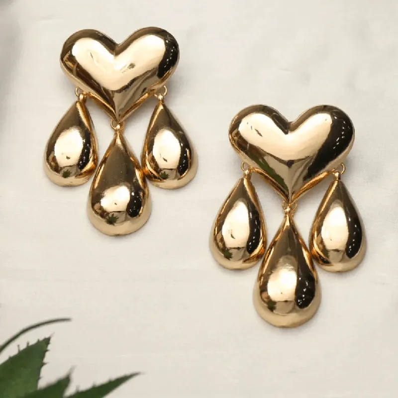 stylish women’s earrings for wedding guests -TFC 24K Bold Heart 3 Drop Gold Plated Dangler Earrings