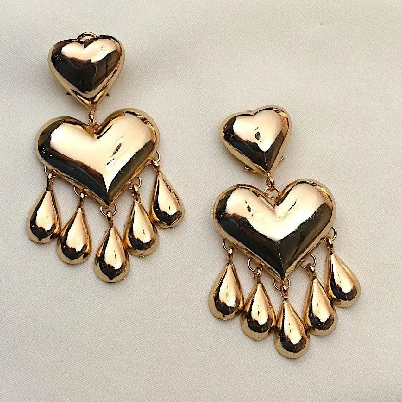 affordable rings for women’s everyday wear -TFC Bold Heart Drops Gold Plated Dangler Earrings