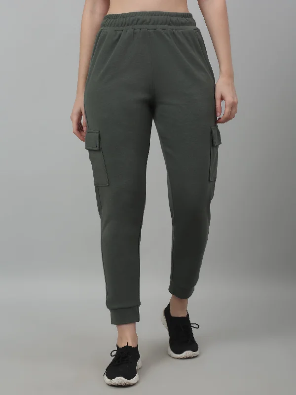 fashionable women’s clothing for all seasons -Women's Casual  Olive Green Ankle length Mid rise Jogger Pants