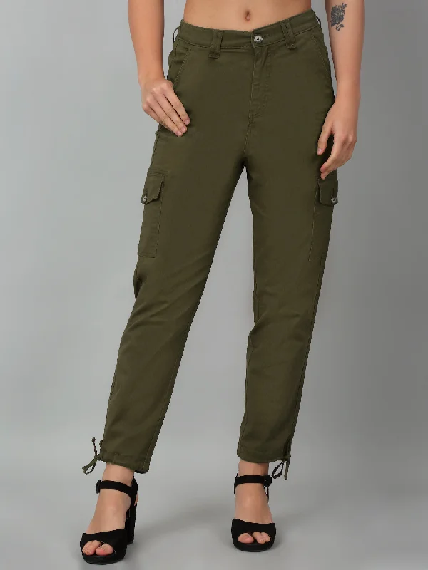 trendy tops for women’s casual wear -Women's Casual  Olive Green Ankle length Mid rise Cargo Pants