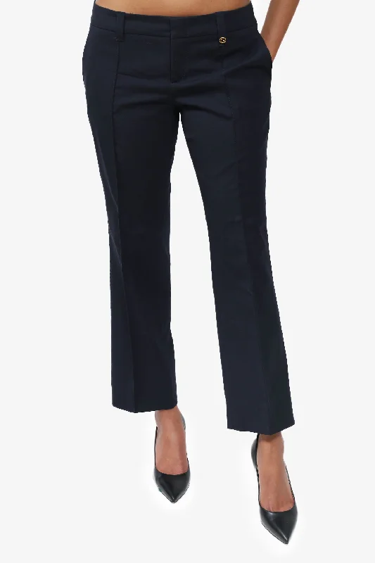 elegant blouses for women’s special events -Gucci Navy Straight Leg Trousers Size 44