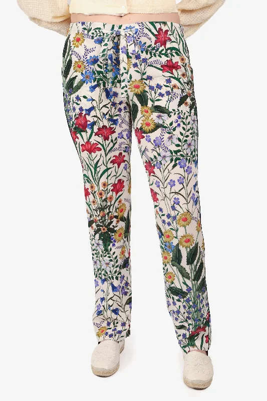 stylish sweaters for women’s fall wardrobe -Gucci White/Multicolor Silk Floral Print Trousers Size 40