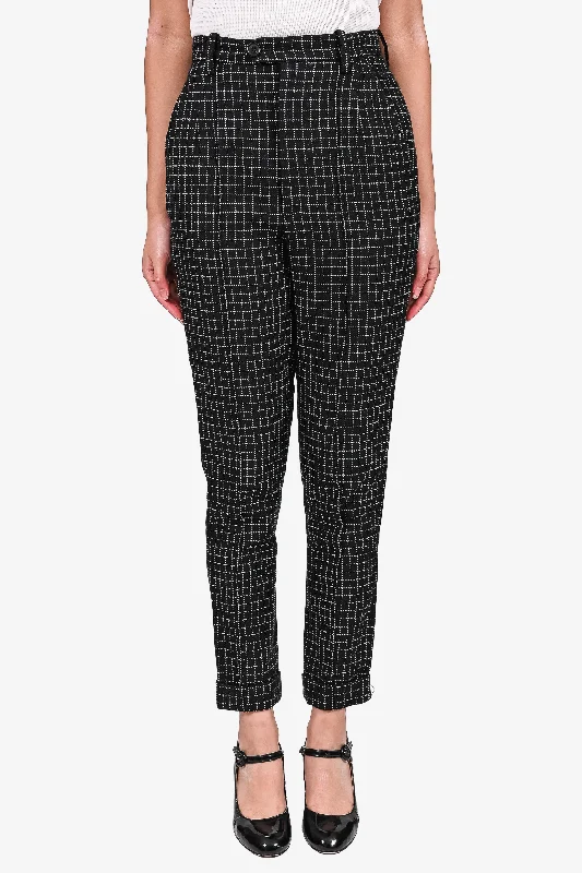 chic clothing for women’s evening gatherings -Isabel Marant Black/White Grid Printed Virgin Wool Trousers Size 34