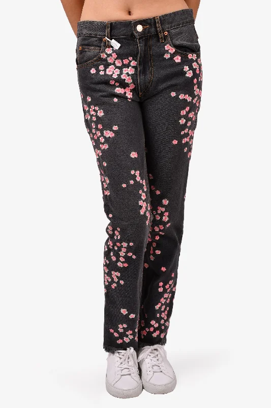 trendy outerwear for women’s winter wardrobe -Isabel Marant Grey Denim Cherry Blossom Embroidered Jeans Size 36