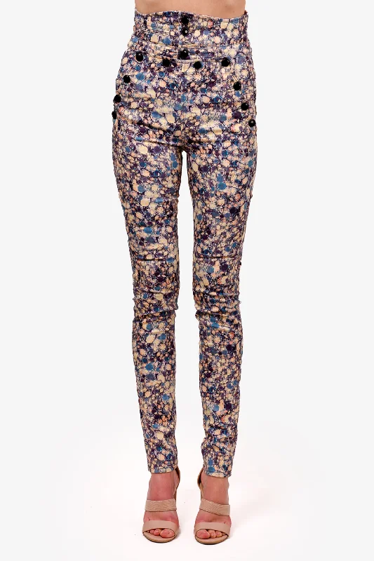 fashionable dresses for women’s date nights -Isabel Marant Purple Floral High Waisted Pants Size 25