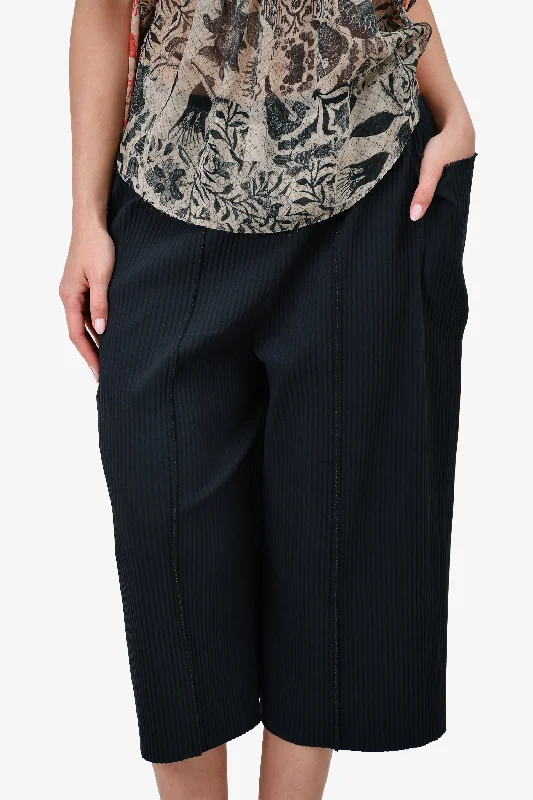 stylish women’s pants for formal settings -Issey Miyake Me Navy Pleated Wide Leg Capris Size 34