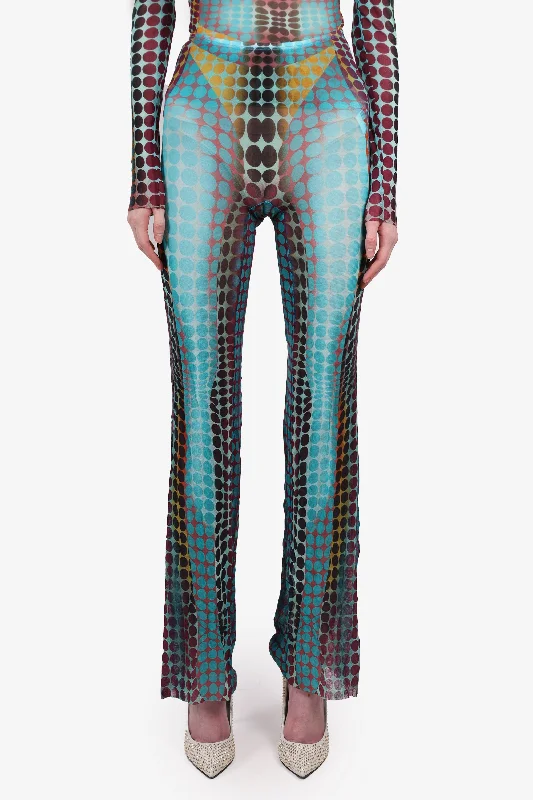 fashionable dresses for women’s parties -Jean Paul Gaultier Blue/Multicolour Sheer 'Dots' Print Pants Size XS