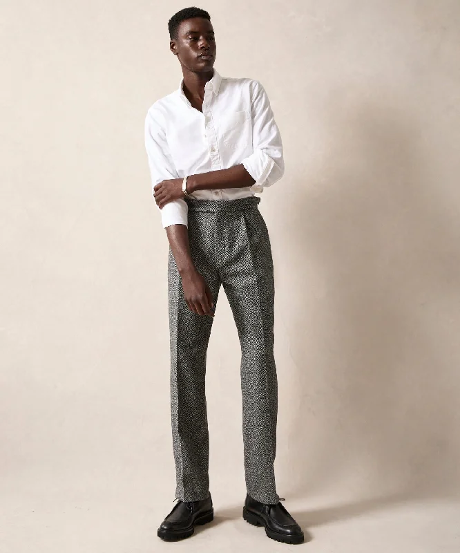 fashionable skirts for women’s spring looks -Italian Donegal Side Tab Trouser in Grey Herringbone