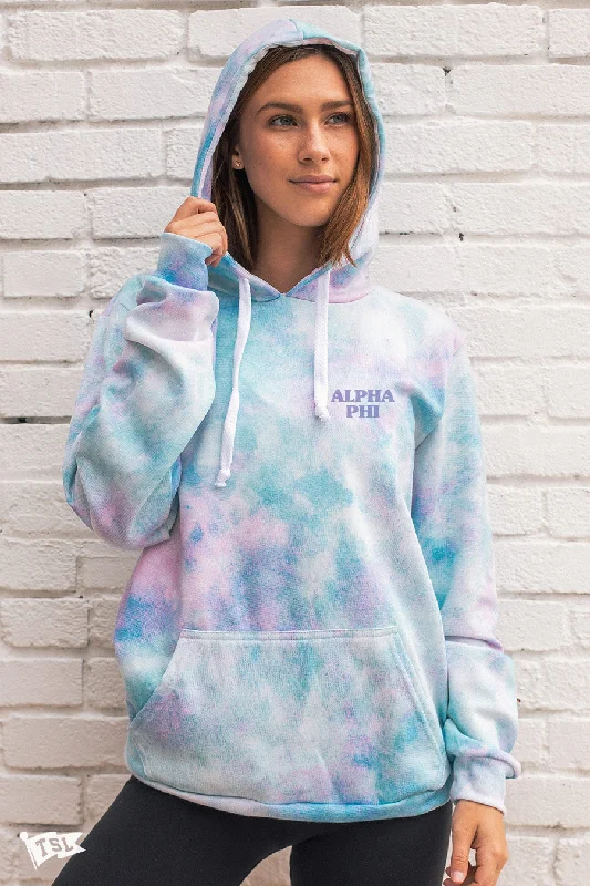 fashionable outerwear for women’s cold weather -Alpha Phi Digi-Tie Dye Hoodie