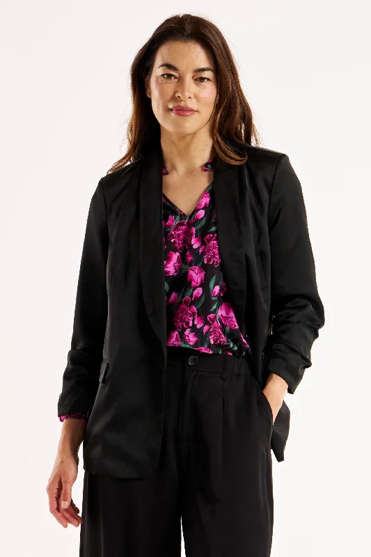 stylish women’s clothing for travel -Betty Basics Jayde Satin Blazer Black