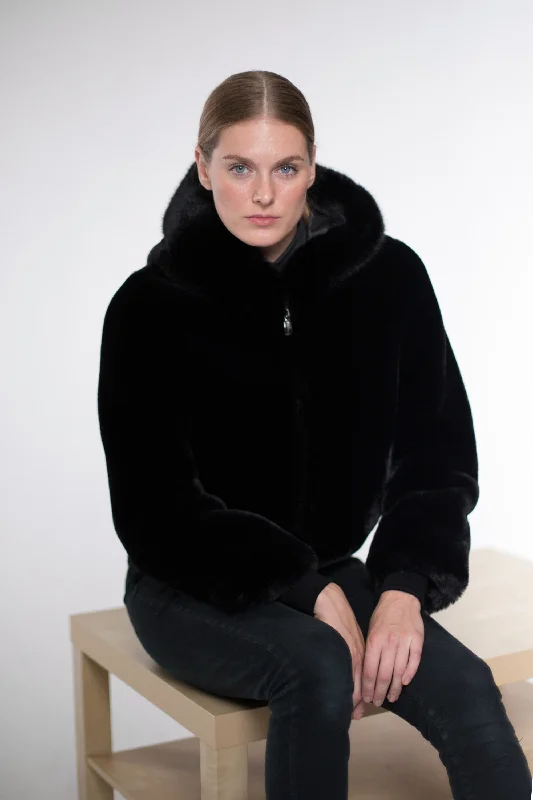 elegant outerwear for women’s evening wear -GASPARDZ - Hooded Faux Fur Jacket