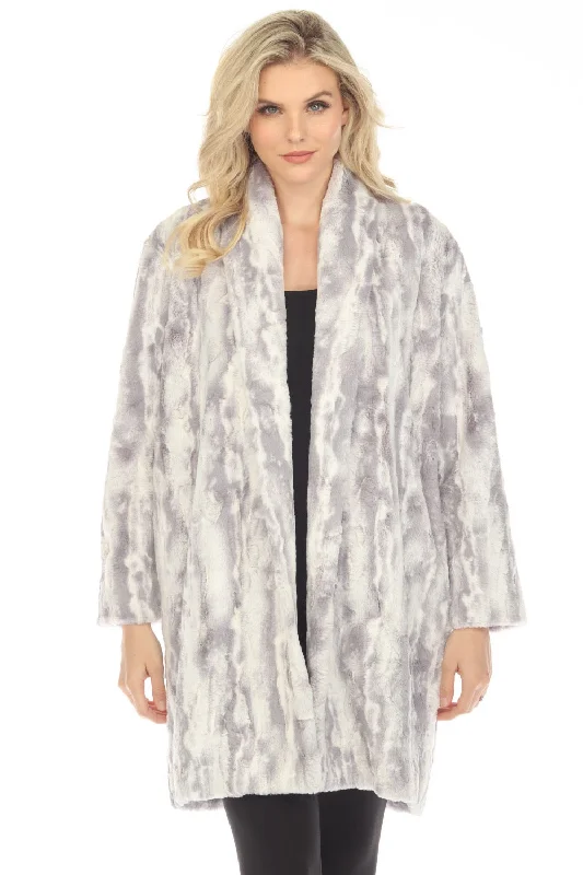 classic coats for women’s fall outfits -Johnny Was Workshop Cloud Faux Fur Open Front Coat Boho Chic W49822