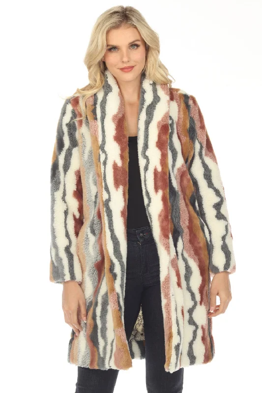 best pants for women’s office attire -Johnny Was Ziggy Faux Fur Open Front Coat Boho Chic R48023