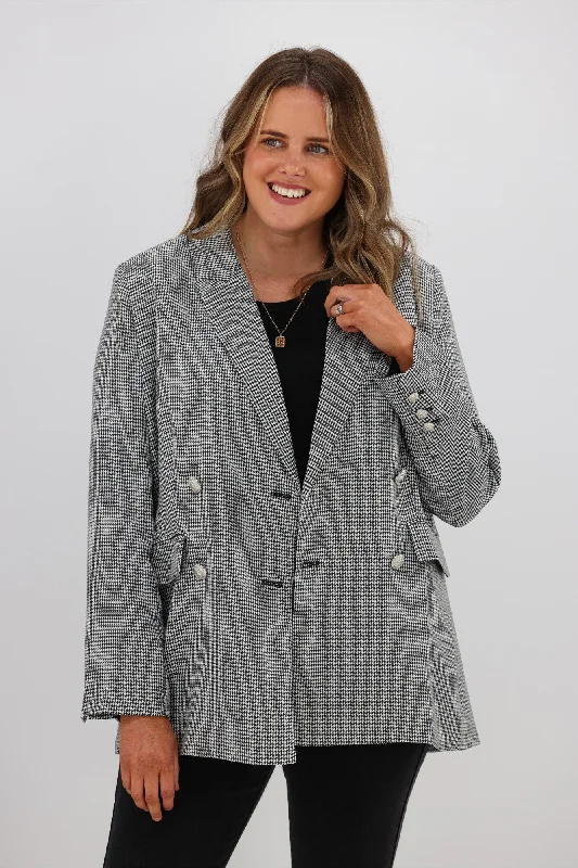 elegant clothing for women’s holiday wardrobe -Leoni Bec Blazer Black White Check