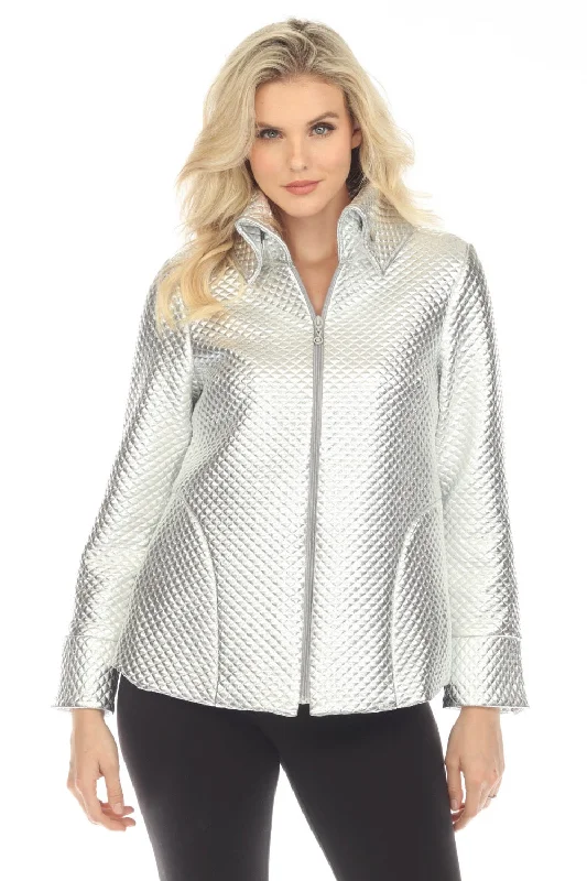 stylish outerwear for women’s fall collection -Samuel Dong Metallic Textured Zip-Up A-line Coat Jacket F23024