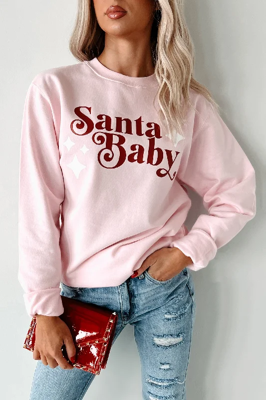 elegant evening dresses for women’s parties -"Santa Baby" Graphic Crewneck (Light Pink) - Print On Demand