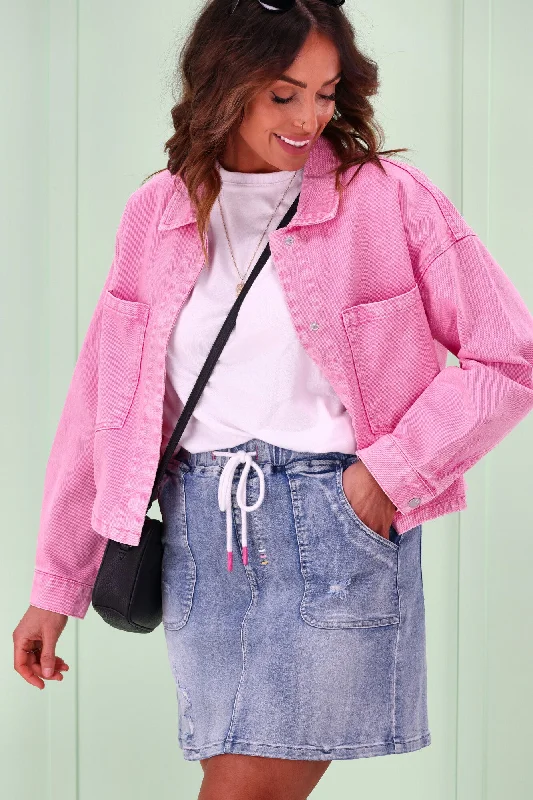 comfortable office outfits for women -Shine On Label Bubblegum Cropped Jacket Pink