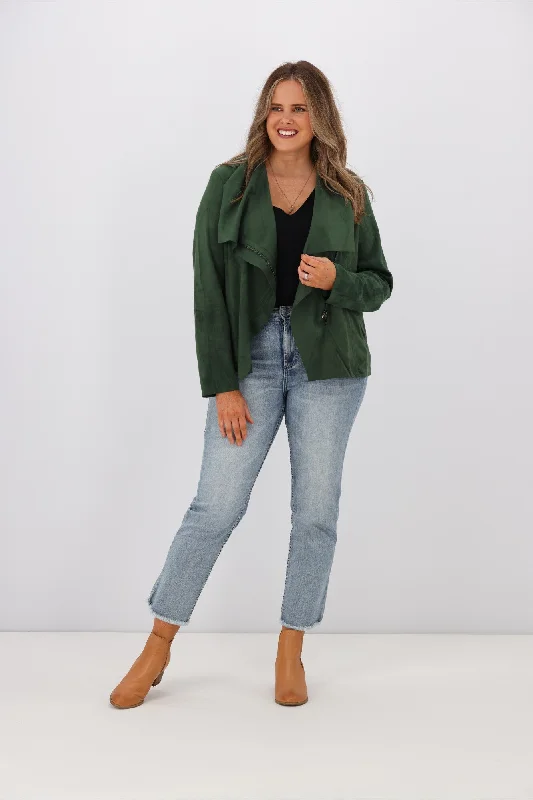 best sweaters for women’s winter fashion -Shine On Label Thiago Sueded Waterfall Jacket Green