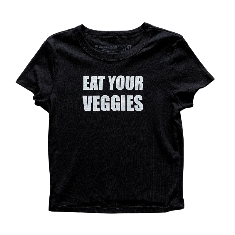 best women’s clothes for outdoor activities -Eat Your Veggies Text Women's Baby Rib