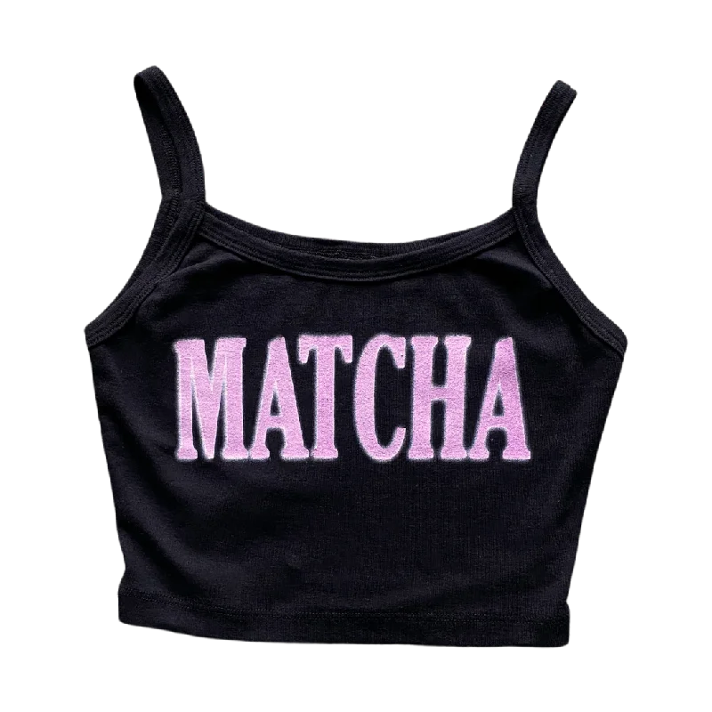 unique jackets for women’s evening wear -Matcha Text Women's Spaghetti Baby Rib