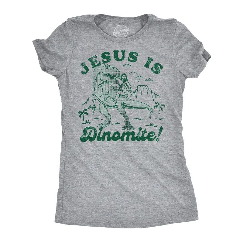 comfortable women’s leggings for everyday wear -Womens Funny T Shirts Jesus Is Dinomite Funny Christian Graphic Tee For Ladies