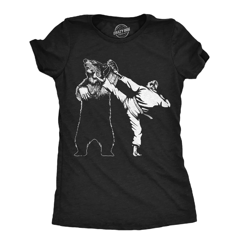 trendy tops for women’s casual wear -Womens Funny T Shirts Karate Kicked Bear Sarcastic Fighting Graphic Tee