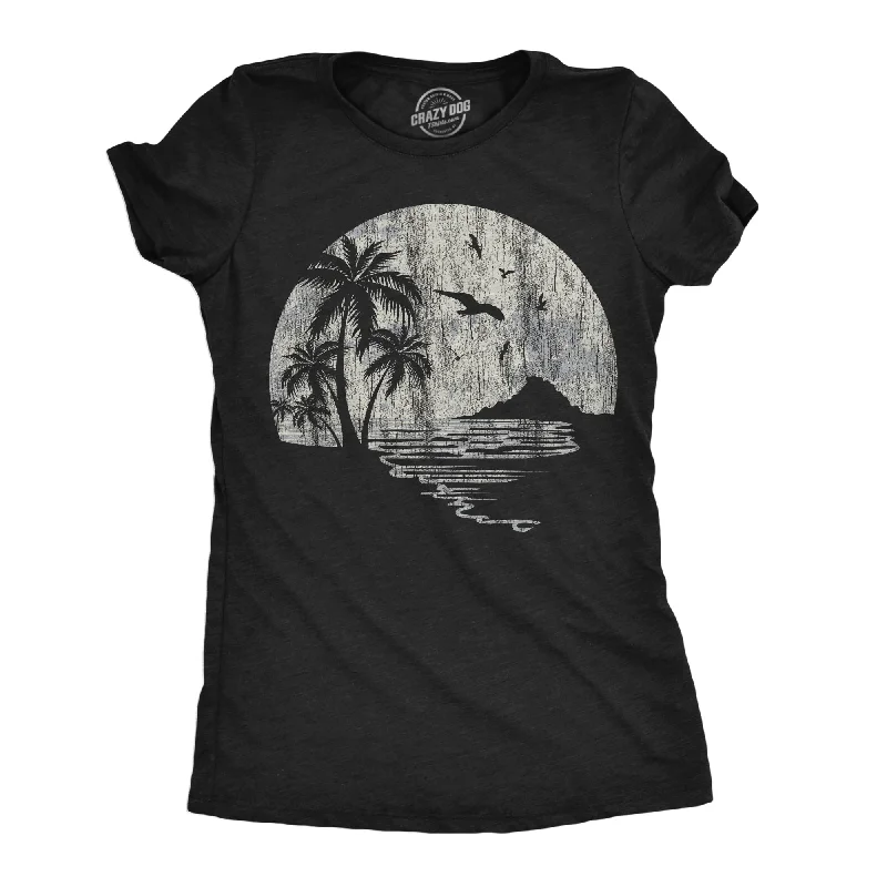 casual wear for women’s evening events -Womens Funny T Shirts Moon Beach Vacation Novelty Graphic Tee For Ladies