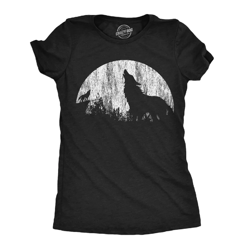 best pants for women’s office attire -Womens Funny T Shirts Moon Wolves Novelty Graphic Tee For Ladies