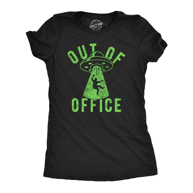 elegant outerwear for women’s evening wear -Womens Funny T Shirts Out Of Office UFO Sarcastic Alien Graphic Tee For Ladies