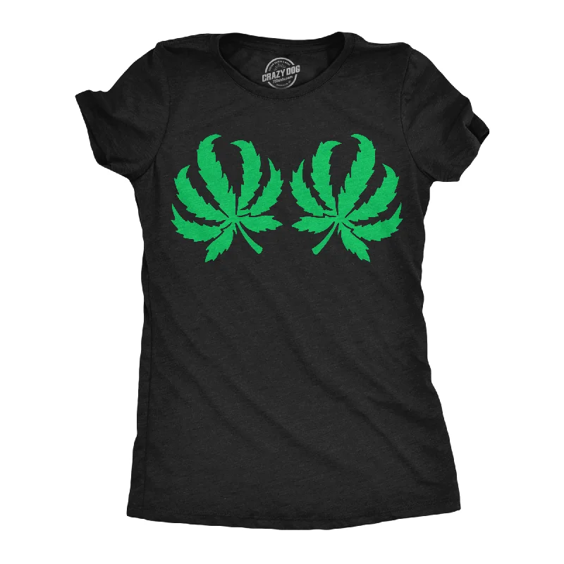 trendy outerwear for women’s winter wardrobe -Womens Funny T Shirts Pot Leaf Boobs Sarcastic 420 Graphic Tee For Ladies