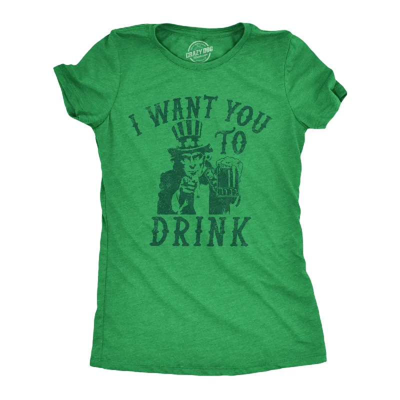 casual wear for women’s evening events -Womens I Want You To Drink T Shirt Funny St Pattys Day Uncle Sam Drinking Partying Joke Tee For Ladies