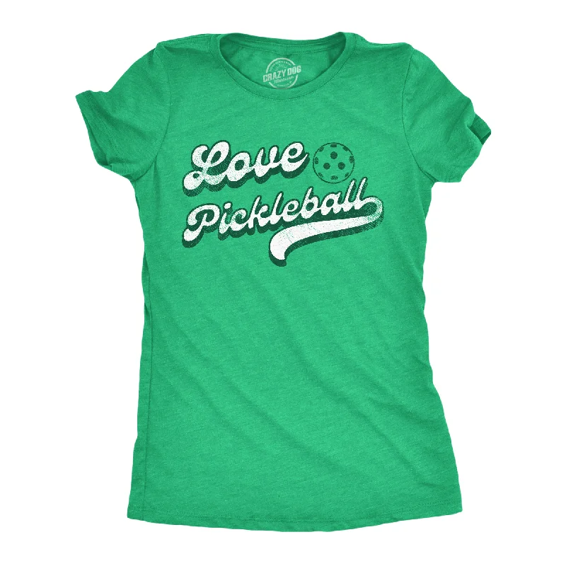 elegant outerwear for women’s evening wear -Womens Love Pickleball Funny T Shirt Pickle Ball Retro Graphic Tee For Ladies